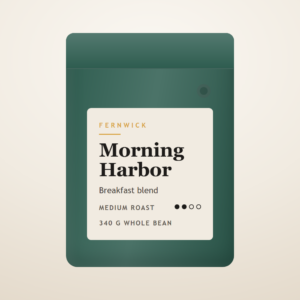 A bag of Fernwick Morning Harbor coffee