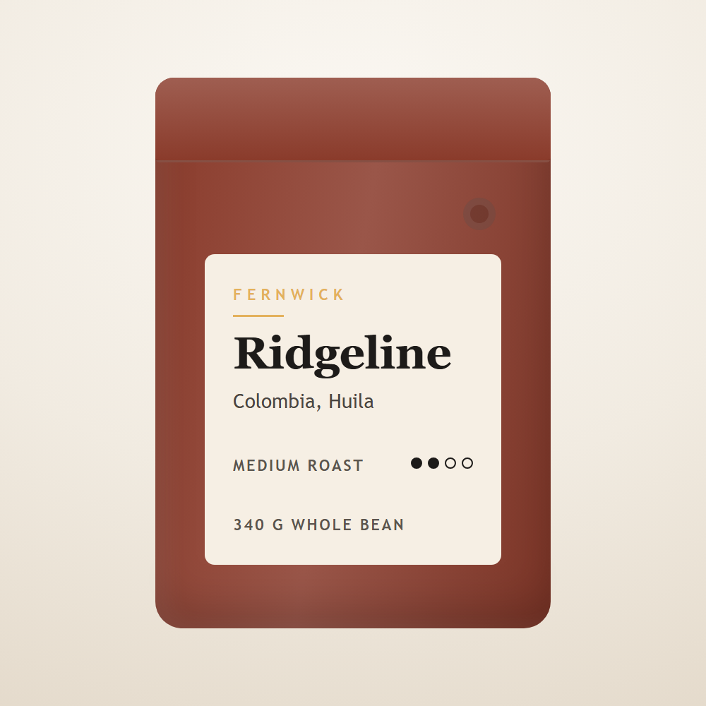 A bag of Fernwick Ridgeline coffee